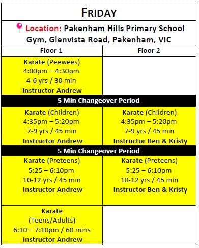 VIC Suburban Clubs Timetable | Pakenham