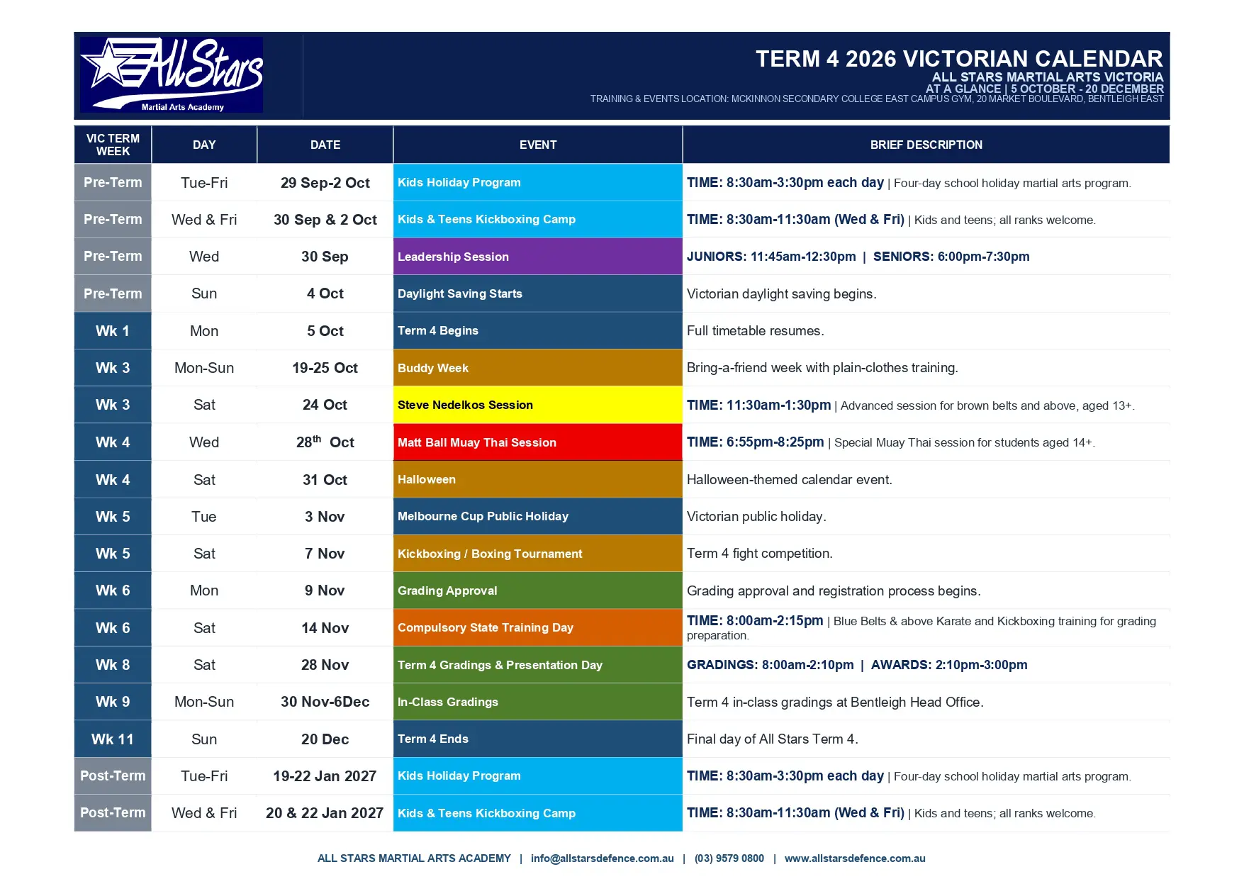 Calendar of Events